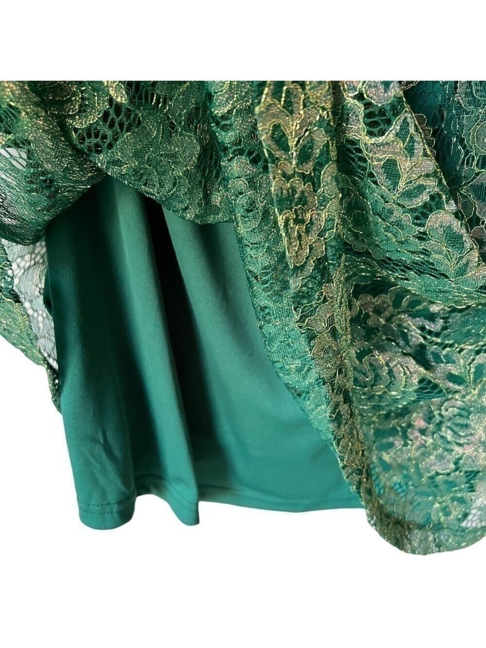 Lulus Tawny Green Metallic Skater Dress Floral Lace Deep V-Neck Size Small NWT - Picture 10 of 14